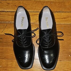 Pollini Black Leather Lace-Up Flats